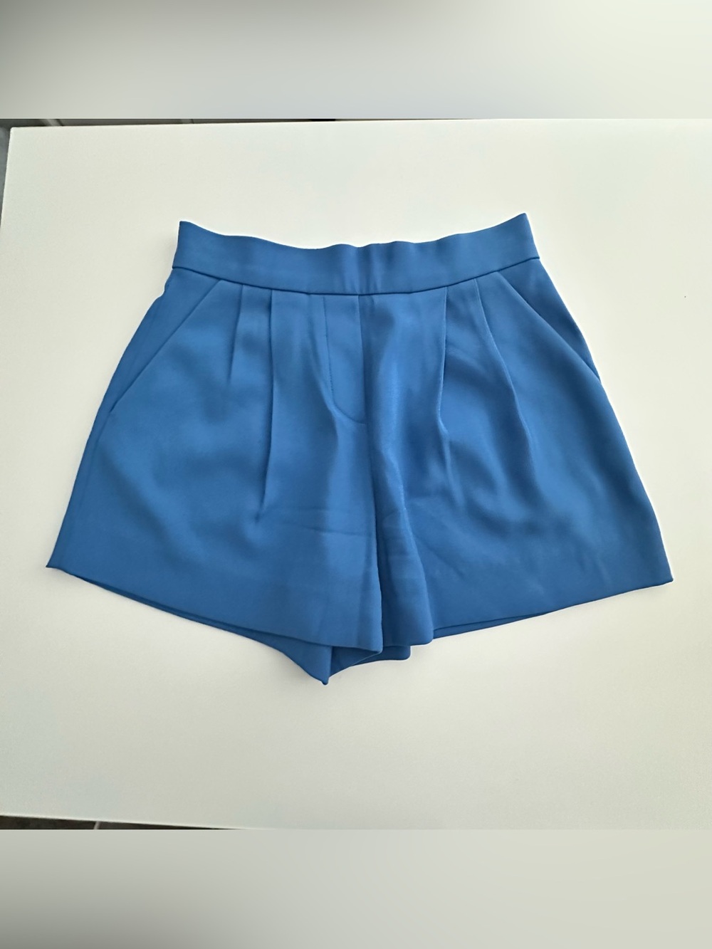Aritzia Babaton Blue High-Waist Pleated Shorts